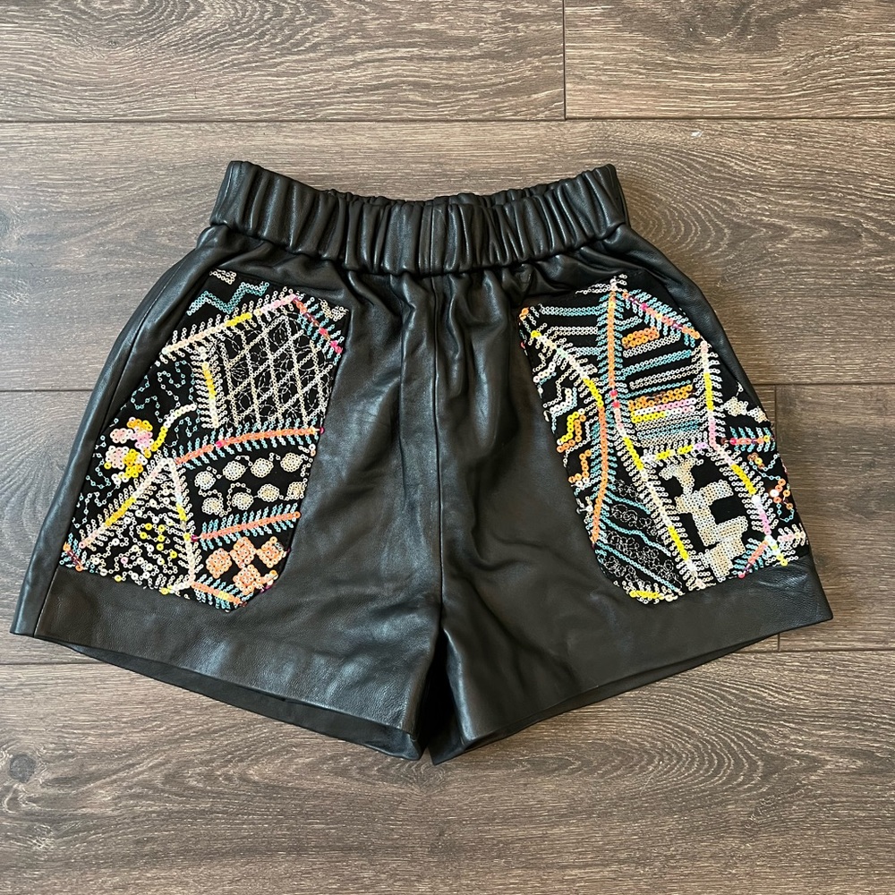 Genuine Leather Shorts with Sequin Detail on pockets, so Dope!